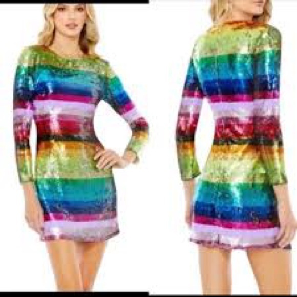 Mac Duggal #93724 size 10 Rainbow Sequin Long Sleeve Mini Cocktail